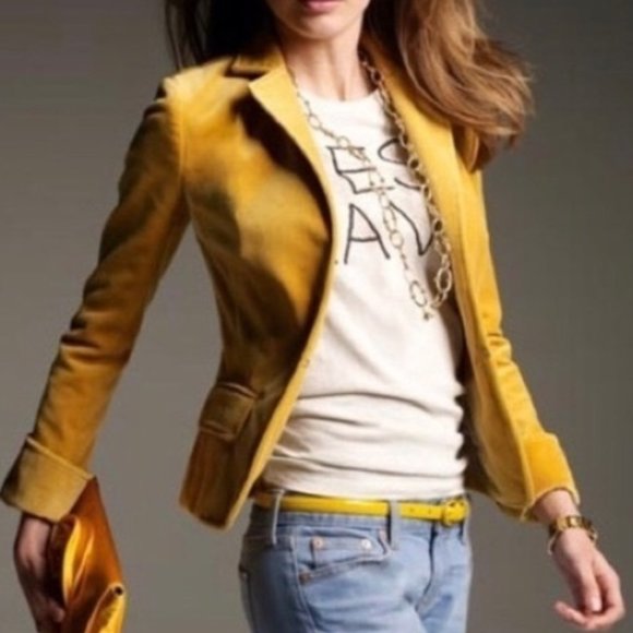 J. Crew Jackets & Blazers - J. Crew Mustard Yellow Ecole Velvet Jacket Sz 2